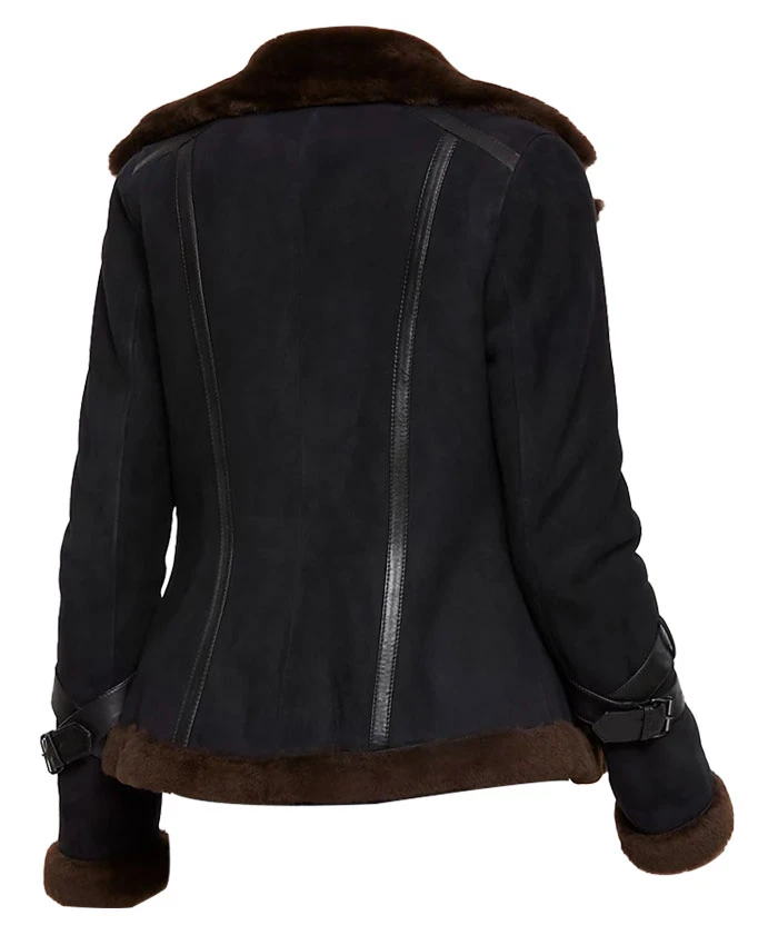 Meghan Shearling Fur Bomber Suede Jacket 5 Meghan Shearling Fur Bomber Suede Jacket - Image 3