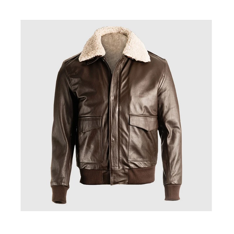 Men’s Brown Pilot Bomber Shearling Jacket 3 Men’s Brown Pilot Bomber Shearling Jacket
