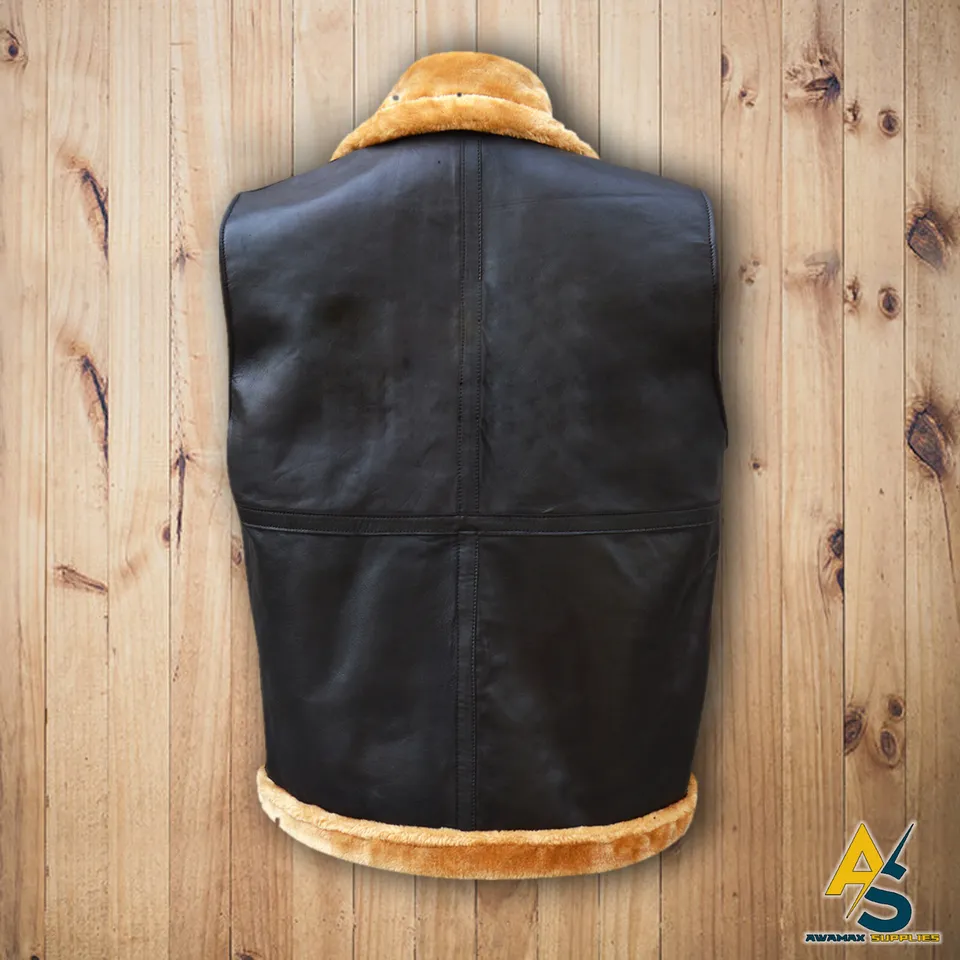 Men’s Aviator Raf B3 Real Shearling Bomber Flying Vest 4 Men’s Aviator Raf B3 Real Shearling Bomber Flying Vest - Image 2