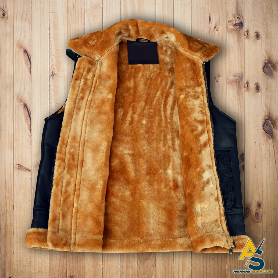 Men’s Aviator Raf B3 Real Shearling Bomber Flying Vest 5 Men’s Aviator Raf B3 Real Shearling Bomber Flying Vest - Image 3