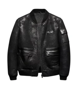 Men’s B-3 Black Leather Sheepskin Flight Jacket