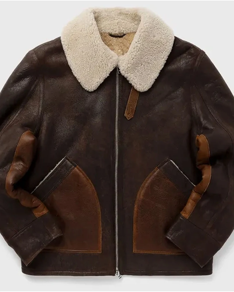 Men’s B-3 Pilot Shearling Bomber Leather Jacket 3 Men’s B-3 Pilot Shearling Bomber Leather Jacket
