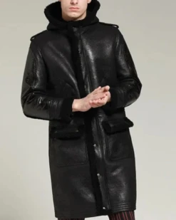 Men’s B-3 Shearling Black Winter Leather Long Thick Coat