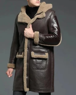 Men’s B-3 Shearling Brown Winter Leather Long Thick Coat