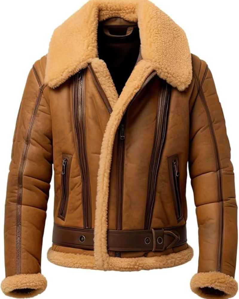 Mens B3 Bomber Brown Genuine Sheepskin Faux Fur Lined Aviator Pilot Leather Jacket 3 Mens B3 Bomber Brown Genuine Sheepskin Faux Fur Lined Aviator Pilot Leather Jacket