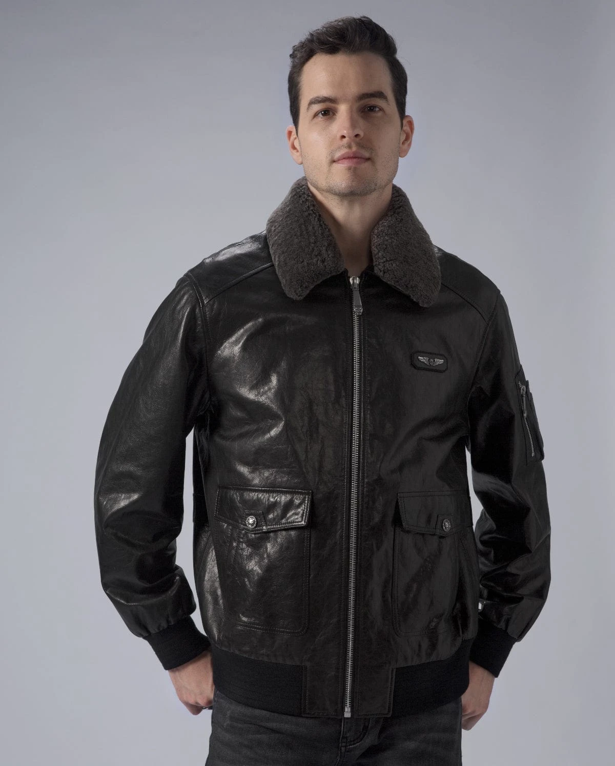 Men’s Black G-1 Aviator Leather Jacket With Fur Collar 3 Men’s Black G-1 Aviator Leather Jacket With Fur Collar