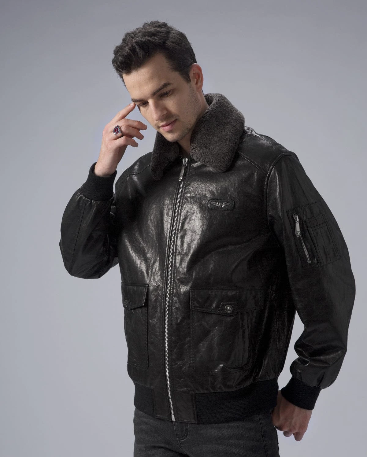 Men’s Black G-1 Aviator Leather Jacket With Fur Collar 4 Men’s Black G-1 Aviator Leather Jacket With Fur Collar - Image 2