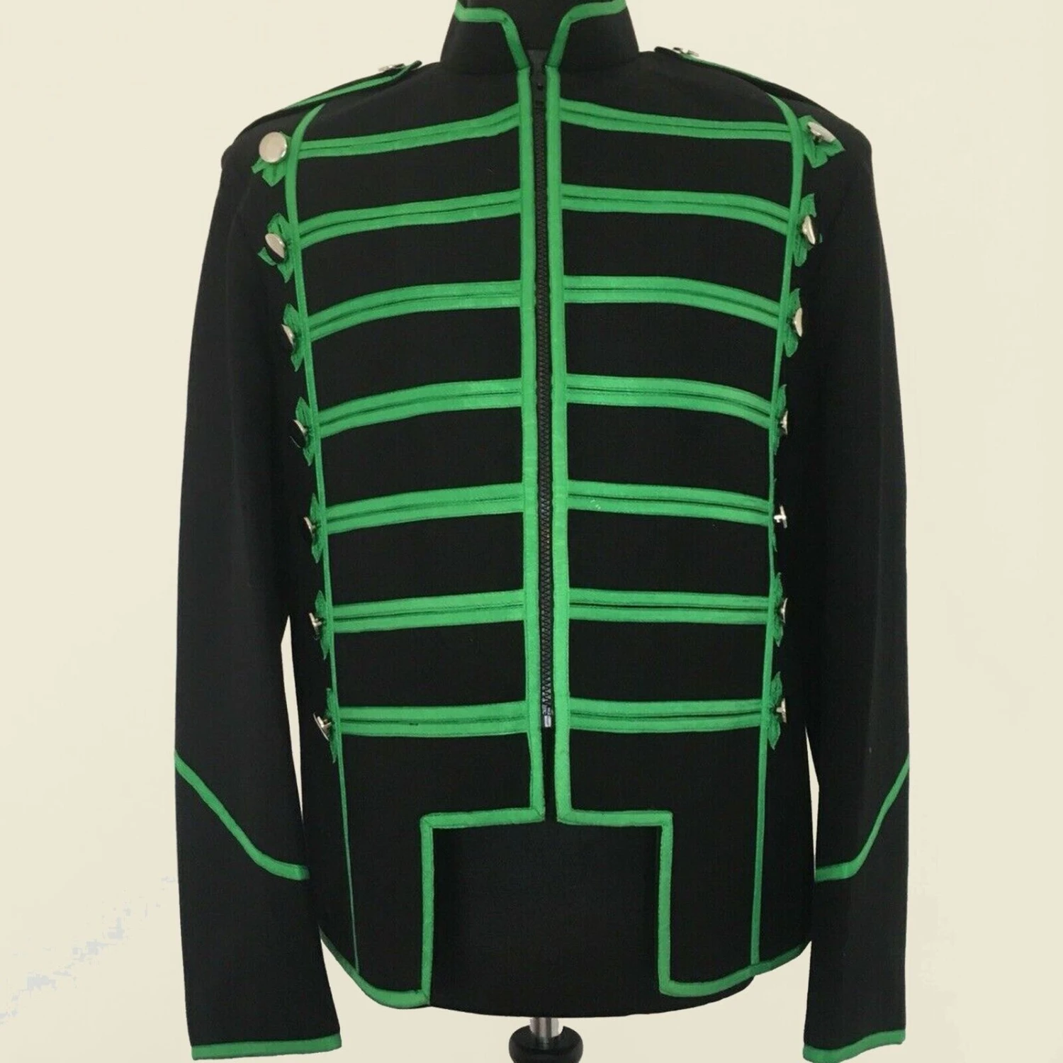 Men’s Black & Green Steampunk Emo Punk Military Parade Jacket 3 Men’s Black & Green Steampunk Emo Punk Military Parade Jacket