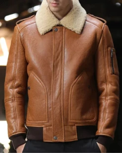 Mens Brown B3 Flight Airforce Sheepskin Bomber Jacket