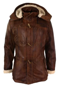 Men’s Brown Leather Hooded Field Jacket