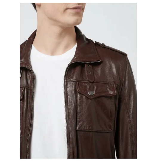Men’s Classic Chocolate Brown Field Leather Jacket 6 Men’s Classic Chocolate Brown Field Leather Jacket - Image 4