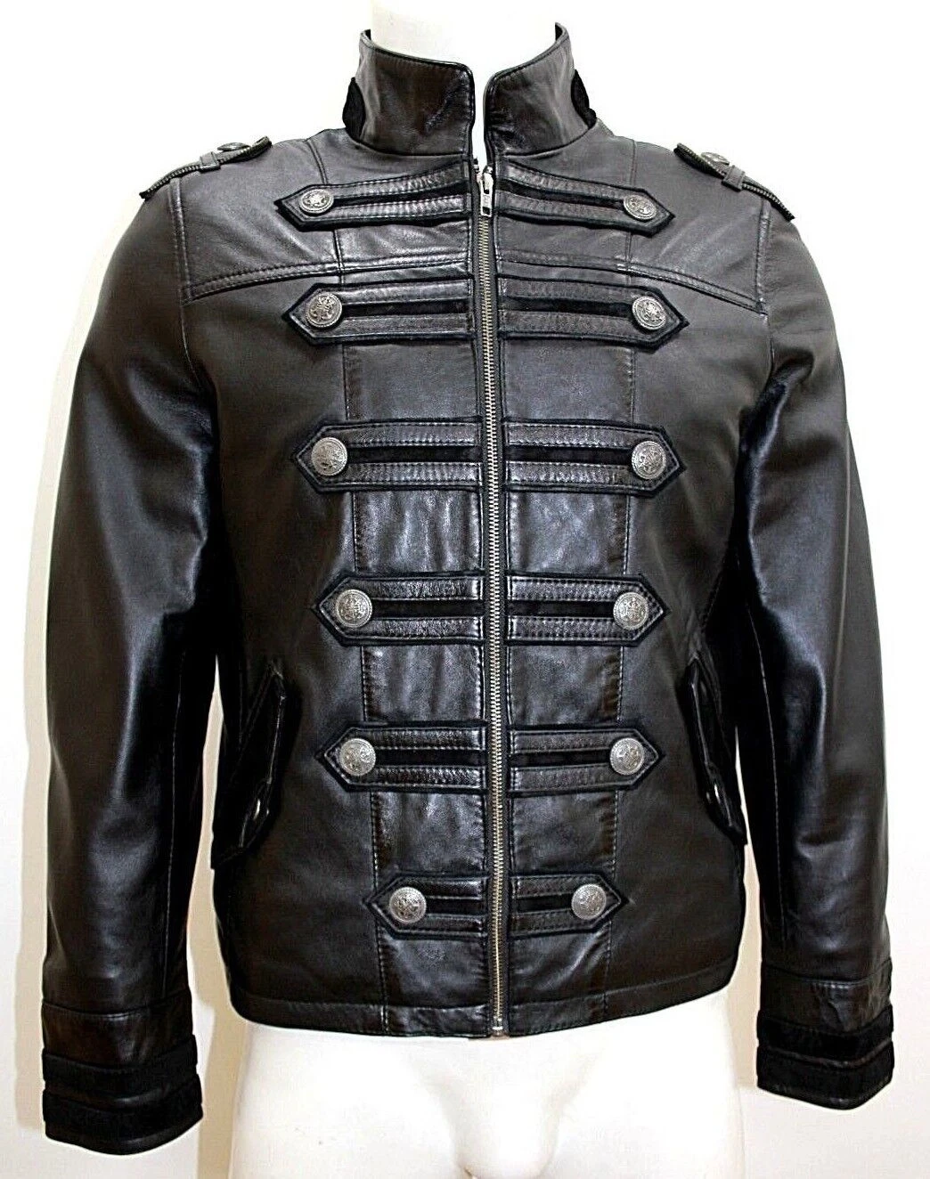 Men’s Classic Military Rock Black Napa Leather Parade Jacket 3 Men’s Classic Military Rock Black Napa Leather Parade Jacket