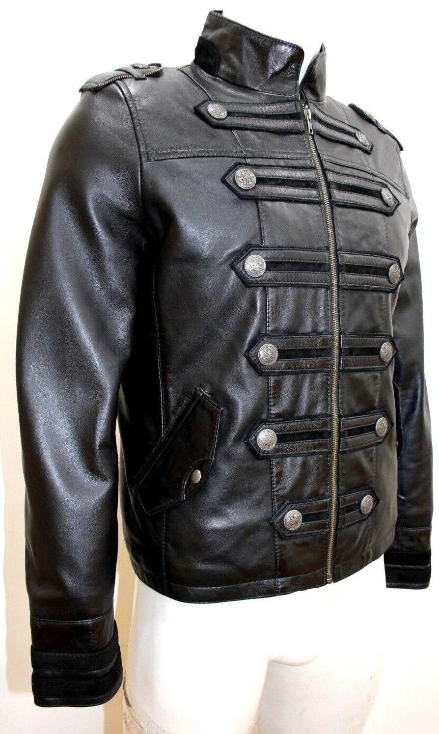 Men’s Classic Military Rock Black Napa Leather Parade Jacket 5 Men’s Classic Military Rock Black Napa Leather Parade Jacket - Image 3