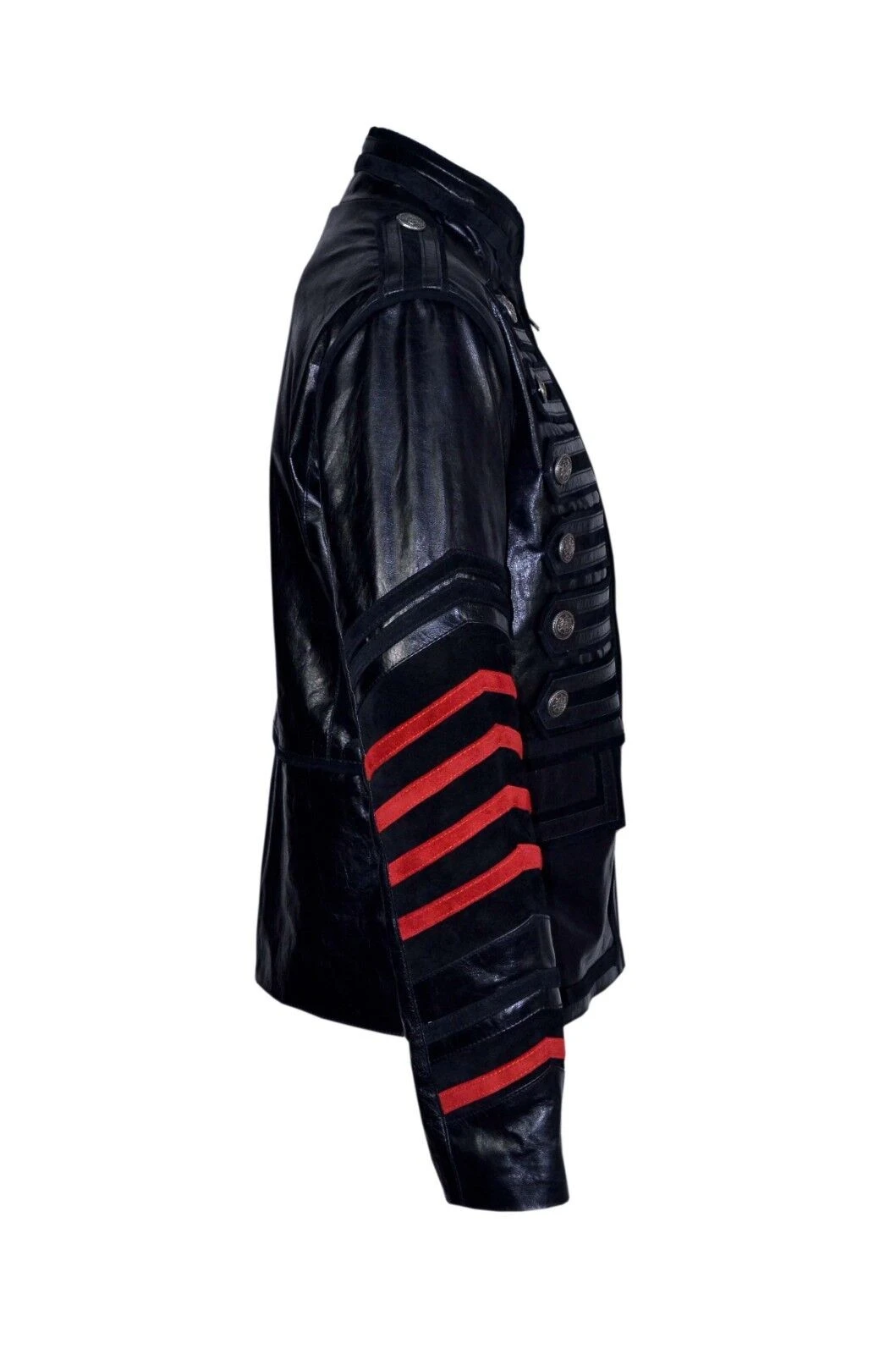 Men’s Classic Miltary Style Rock Black Leather Parade Jacket 6 Men’s Classic Miltary Style Rock Black Leather Parade Jacket - Image 4