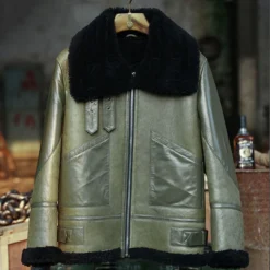 Men’s Flying Aviator B-3 Lambskin Sheepskin Bomber Leather Jacket