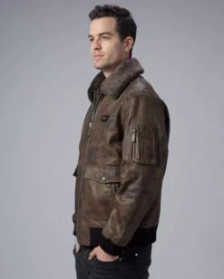 Men’s G-1 Aviator Green Leather Jacket Removable Fur Collar -Us Military Jacket Mens G 1 Aviator Green Leather Jacket 1