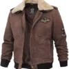 Men’s G1 Brown Leather Bomber Jacket With Shearling Collar -Us Military Jacket Mens G1 Brown Leather Bomber Jacket With Shearling Collar