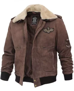 Men’s G1 Brown Leather Bomber Jacket With Shearling Collar