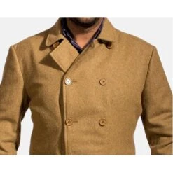 Men’s Khaki Wool Long Peacoat -Us Military Jacket Mens Khaki Wool Peacoat