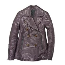 Men’s Naval Grey Short Leather Peacoat