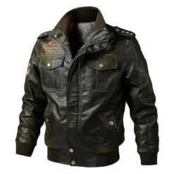 Men’s Pilot Leather Outdoor Embroidered Patches Jacket