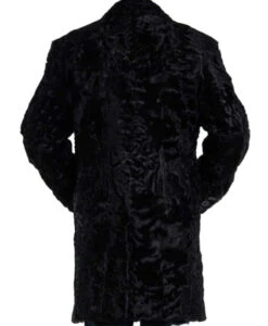 Men’s Persian Lamb Fur Mid Length Black Coat -Us Military Jacket Mens Real Persian Astrakhan Lamb Curly Fur Black Coat 1