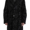 Men’s Persian Lamb Fur Mid Length Black Coat -Us Military Jacket Mens Real Persian Astrakhan Lamb Curly Fur Mid Length Black Coat 1
