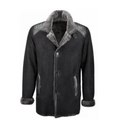 Mens Sheepskin Single Breasted Black Coat