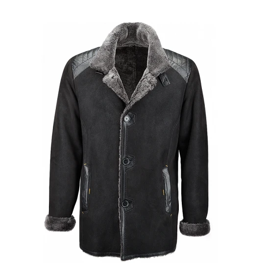 Mens Sheepskin Single Breasted Black Coat 3 Mens Sheepskin Single Breasted Black Coat