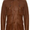 Men’s Tan Leather Multi-pocket Hooded Field Jacket -Us Military Jacket Mens Tan Leather Multi pocket Hooded Field Jacket 1
