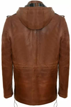 Men’s Tan Leather Multi-pocket Hooded Field Jacket 5 Men’s Tan Leather Multi-pocket Hooded Field Jacket -Us Military Jacket Mens Tan Leather Multi pocket Hooded Field Jacket