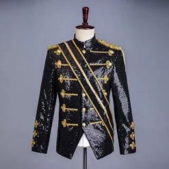 Military Drummer Steampunk Sequin Black Parade Jacket