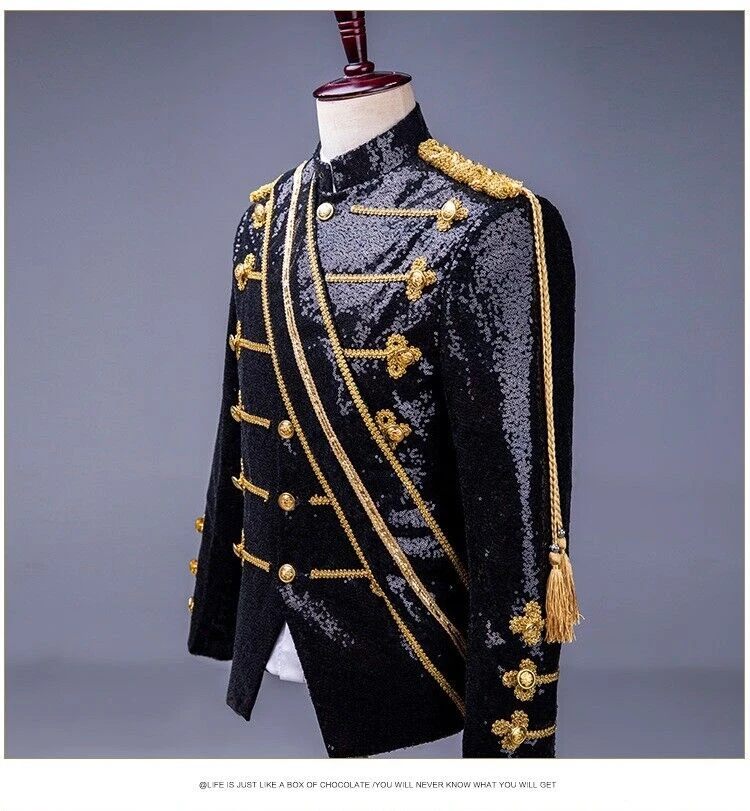Military Drummer Steampunk Sequin Black Parade Jacket 5 Military Drummer Steampunk Sequin Black Parade Jacket - Image 3