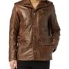 Military Style Brown Leather Field Jacket