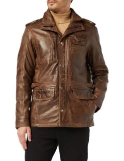 Military Style Brown Leather Field Jacket