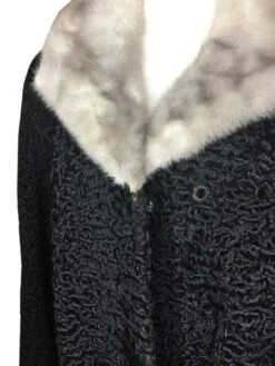 Persian Lamb With Mink Fur Cuffs & Collar Women Trench Coat -Us Military Jacket Mink Fur Collar Cuffs Persian Astrakhan Lamb Women Black Coat