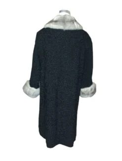 Persian Lamb With Mink Fur Cuffs & Collar Women Trench Coat -Us Military Jacket Mink Fur Collar Cuffs Persian Astrakhan Lamb Women Black Trench Coat