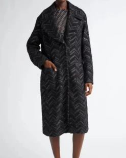 Missoni Black And Silver Chevron Stripe Bouclé Coat