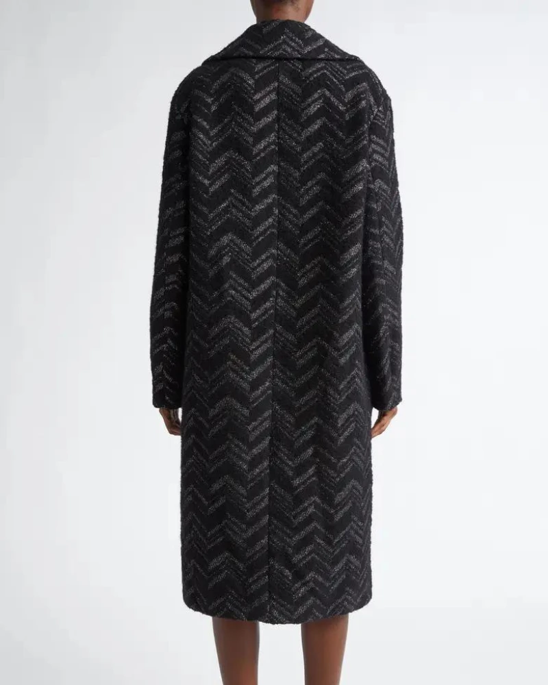 Missoni Black And Silver Chevron Stripe Bouclé Coat 4 Missoni Black And Silver Chevron Stripe Bouclé Coat - Image 2