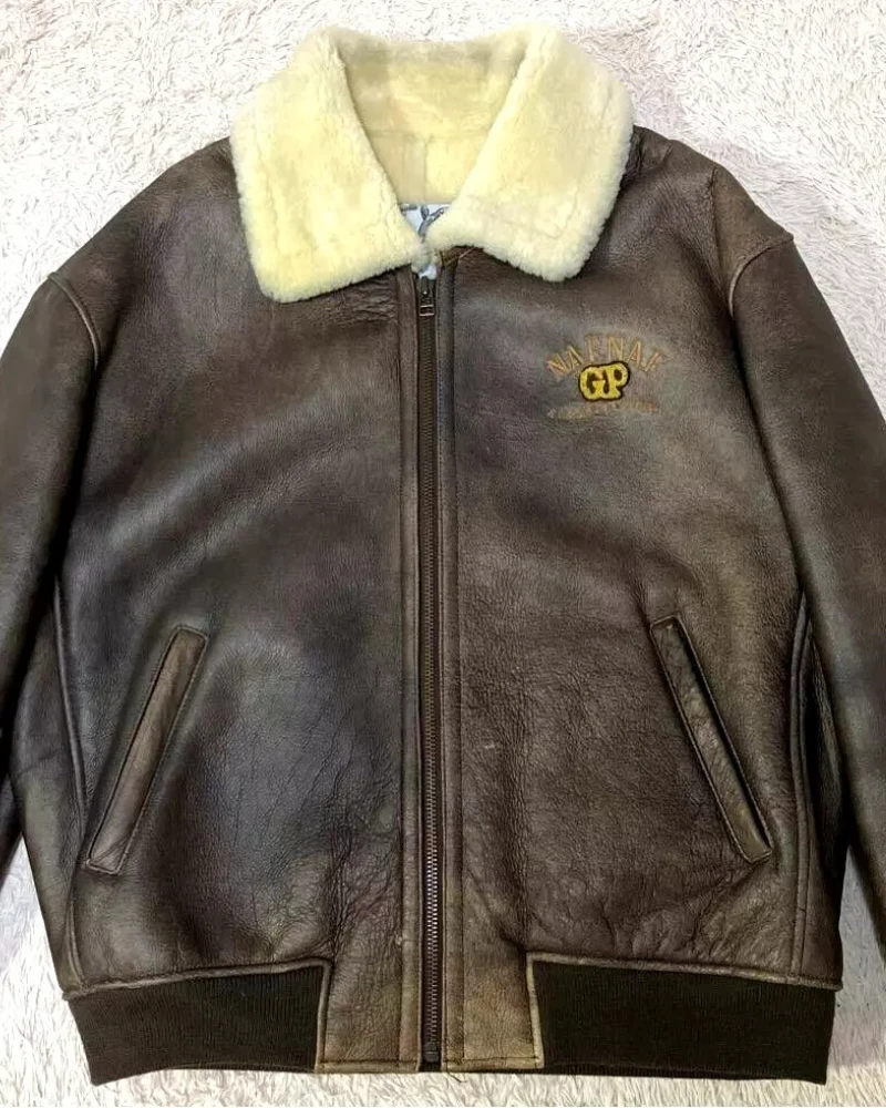 NAFNAF Type B-3 Brown Leather Flight Mouton Bomber Jacket 3 NAFNAF Type B-3 Brown Leather Flight Mouton Bomber Jacket