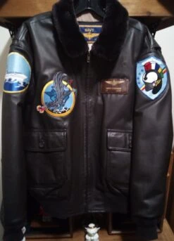 Navy Airborne G-1 Black Leather Jacket