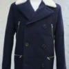Navy Wool Shearling Pea Coat -Us Military Jacket Navy Wool Shearling Pea Coat