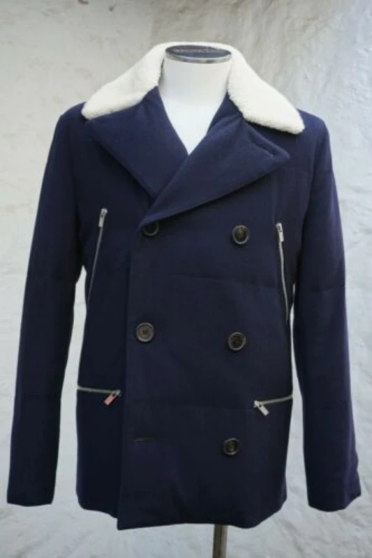 Navy Wool Shearling Pea Coat 3 Navy Wool Shearling Pea Coat