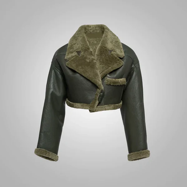New Women B-3 Green Pilot Aviator Flight Sheepskin Shearling Jacket 3 New Women B-3 Green Pilot Aviator Flight Sheepskin Shearling Jacket