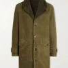 Olive Green Slim-Fit Suede Coat -Us Military Jacket Olive Green Slim Fit Suede Coat