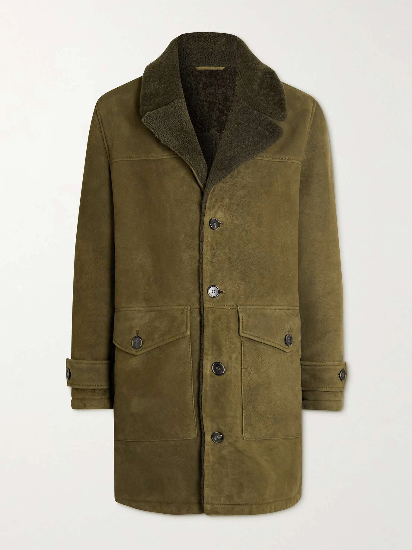 Olive Green Slim-Fit Suede Coat 3 Olive Green Slim-Fit Suede Coat