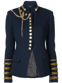 Oscar De La Renta Blue Embroidered Military Parade Jacket