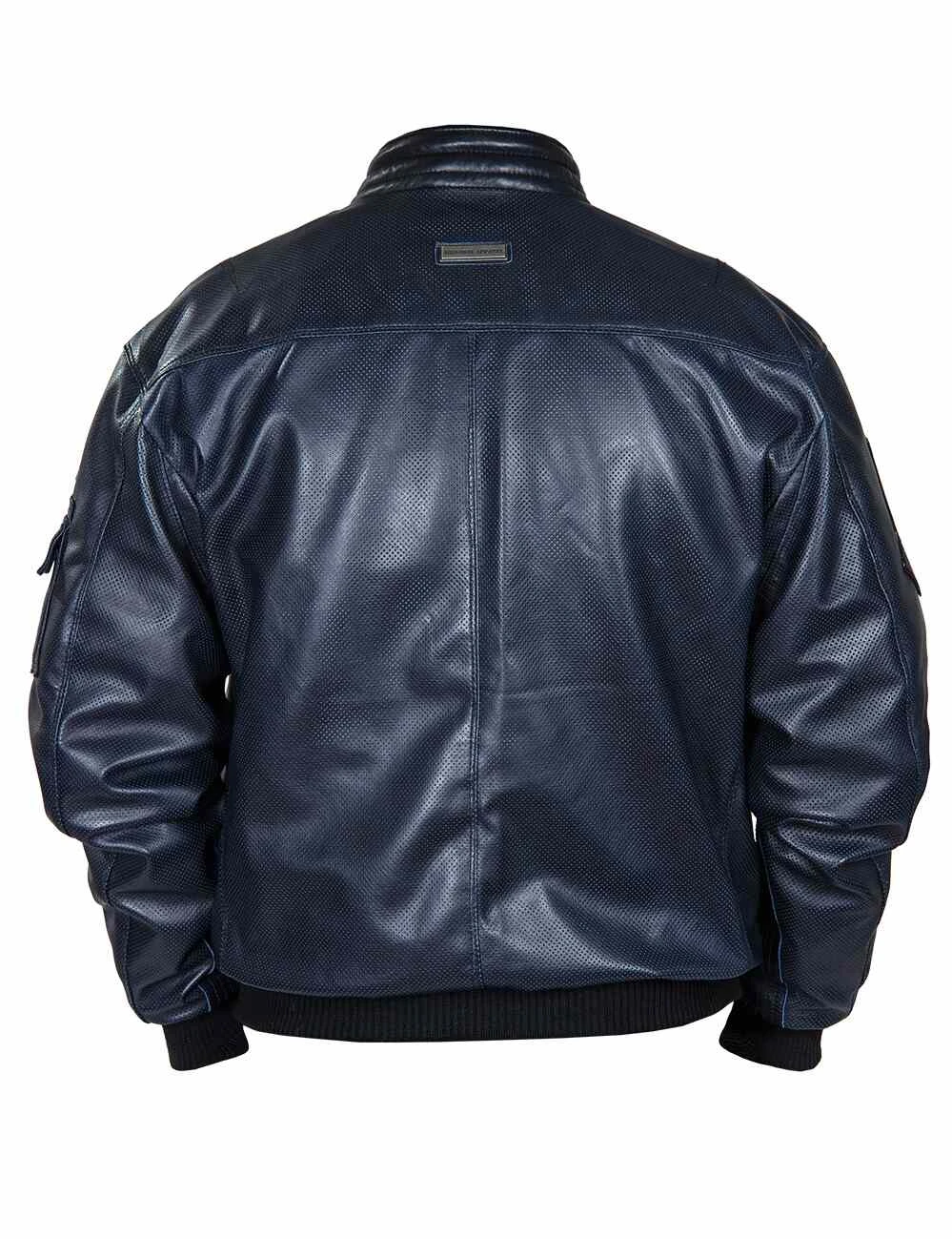 Perforated Ma-1 Navy Blue Leather Bomber Jacket 5 Perforated Ma-1 Navy Blue Leather Bomber Jacket - Image 3