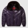 Purple Leather V Bomber Jacket -Us Military Jacket Purple Leather V Bomber Jacket
