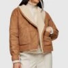 Rachel Omega Brown Faux Shearling Leather Jacket 1 Rachel Omega Brown Faux Shearling Leather Jacket -Us Military Jacket Rachel Omega Brown Faux Shearling Fur Buttoned Closure Leather Jacket 1
